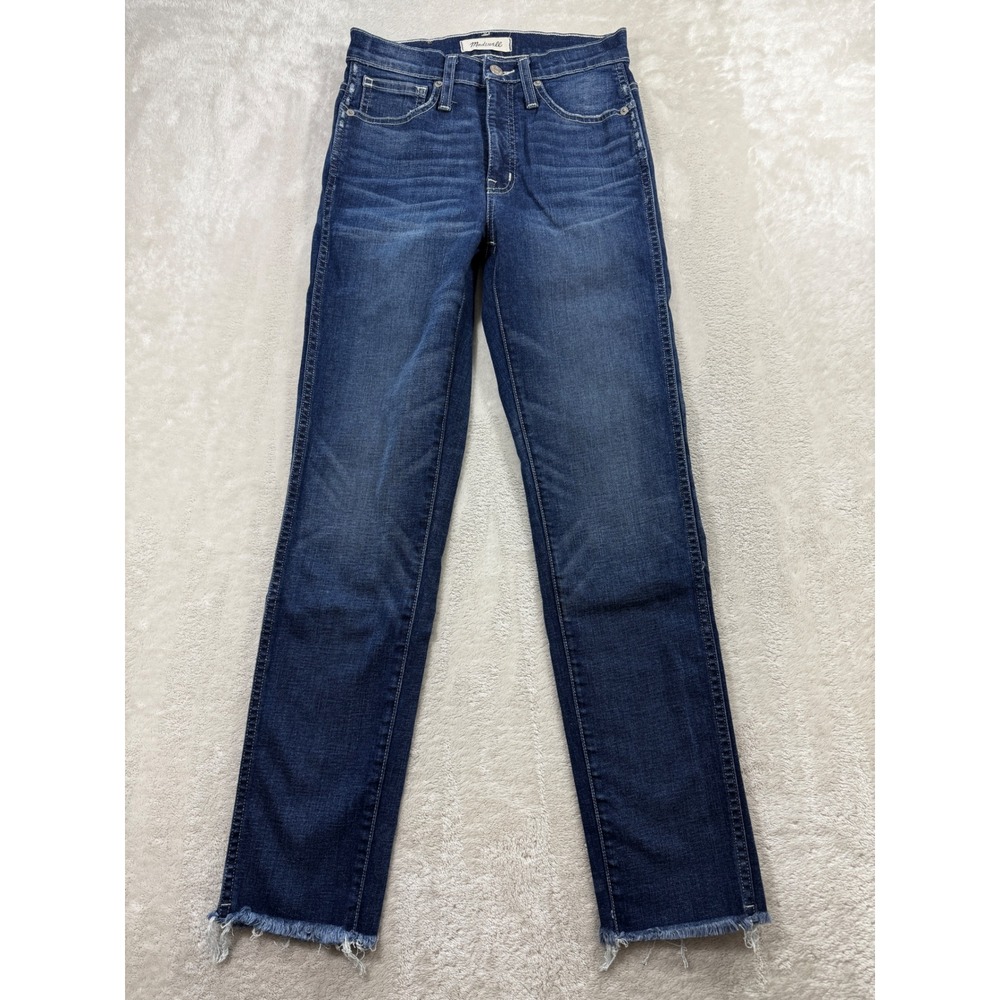 Madewell Womens Slim Straight Raw Hem Blue Denim Jeans 25 Meas: 26x28